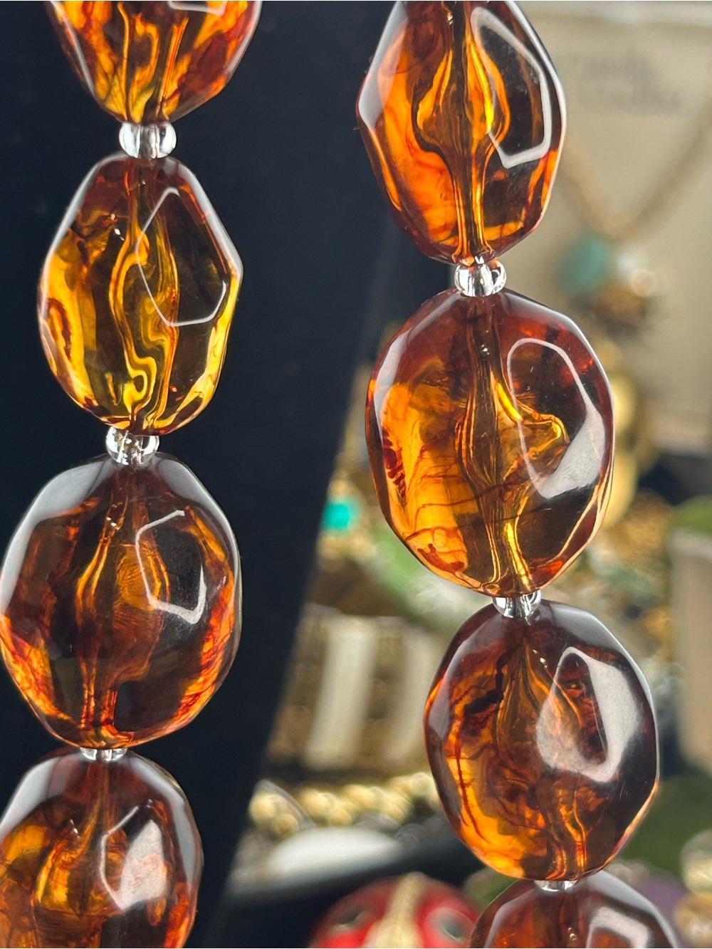 Vintage Joan Rivers Faux Amber Bead Necklace in Rich Cognac and Gold-Tone - Picture 7 of 16